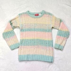 CHERRY STIX LTD WOMEN'S VINTAGE PASTEL STRIPED HAND KNIT SWEATER SIZE SMALL